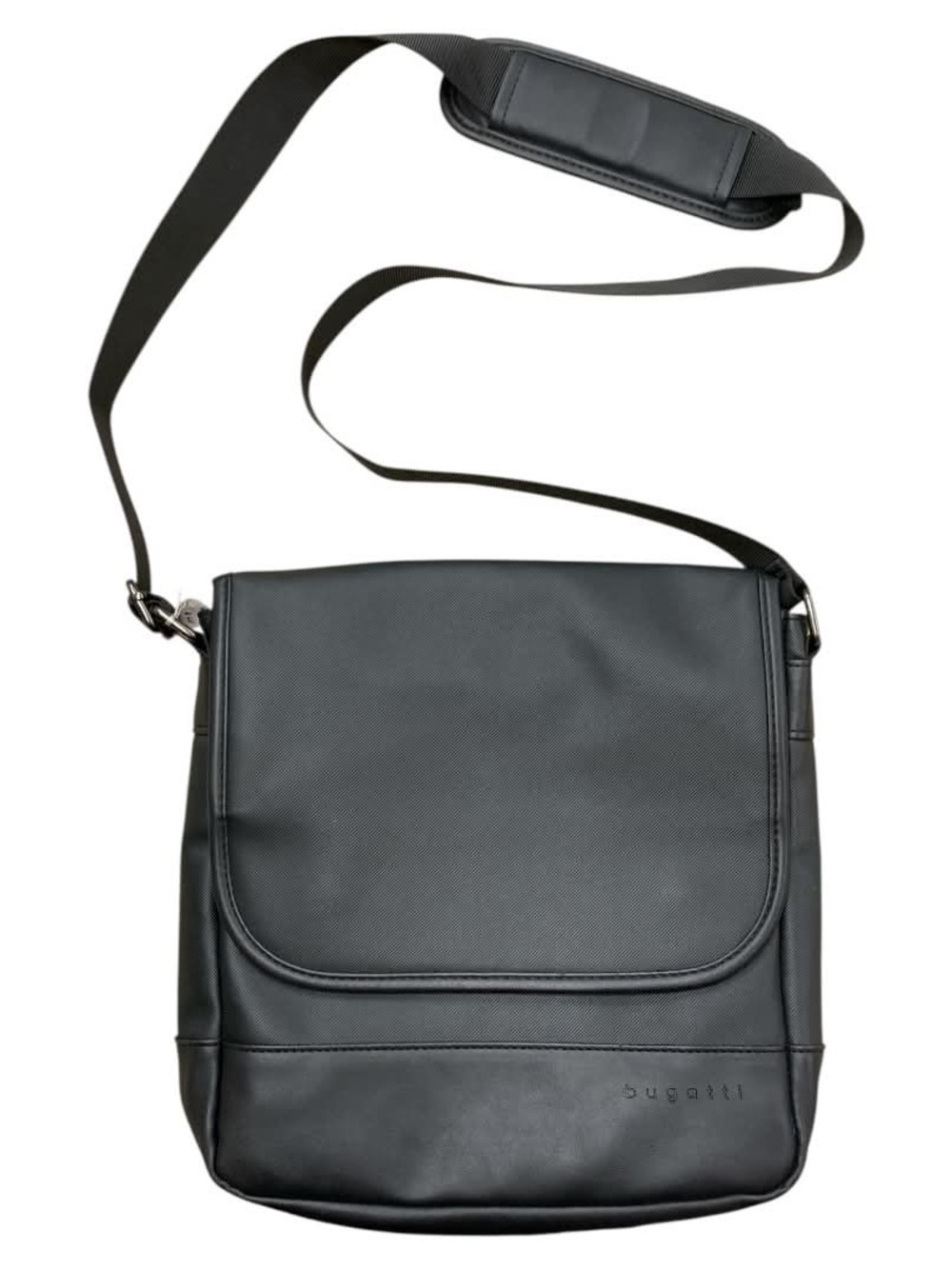 Bugatti Black Leather-Accent Messenger Bag